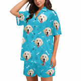 Custom Pet Face Pajamas Dog&Bone Women's V-Neck Short Pajama Set Personalised Sleep or Loungewear For Her
