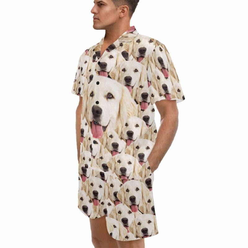 Custom Pet Face Pajamas Personalized My Lovely Dog Men's V-Neck Short Sleeve Pajama Set Funny Gift
