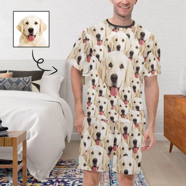 Custom Pet Pajamas Face Dog Sleepwear Men's Short Sleeve Pajama Set