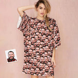 Custom Seamless Face Women's Oversized Sleep Tee Nightdress Personalized Loose Nightshirt
