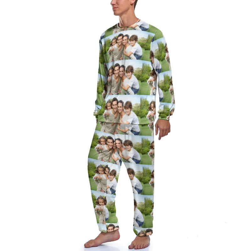 Custom Photo Dad Mom Family Men's Pajamas Personalized Photo Pajama Set Sleepwear Funny Long Sleeve Nightwear