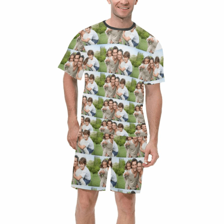 Custom Photo Family Sleepwear Personalized Family Matching Short Sleeve Pajamas Set