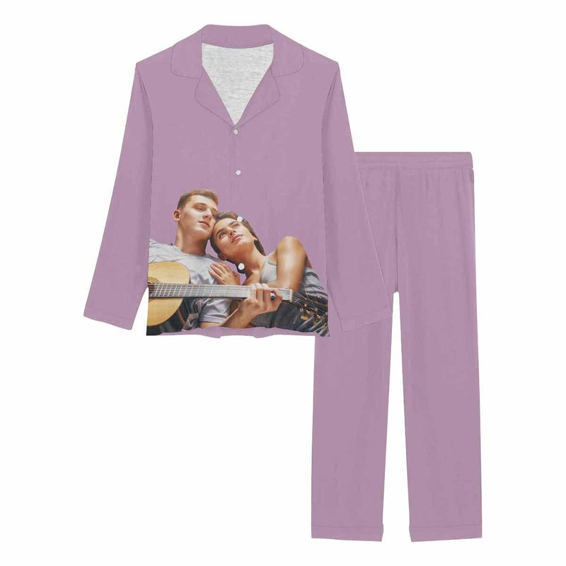 Custom Photo Pajamas Loving Couples Sleepwear Personalized Women's Slumber Party Long Pajama Set