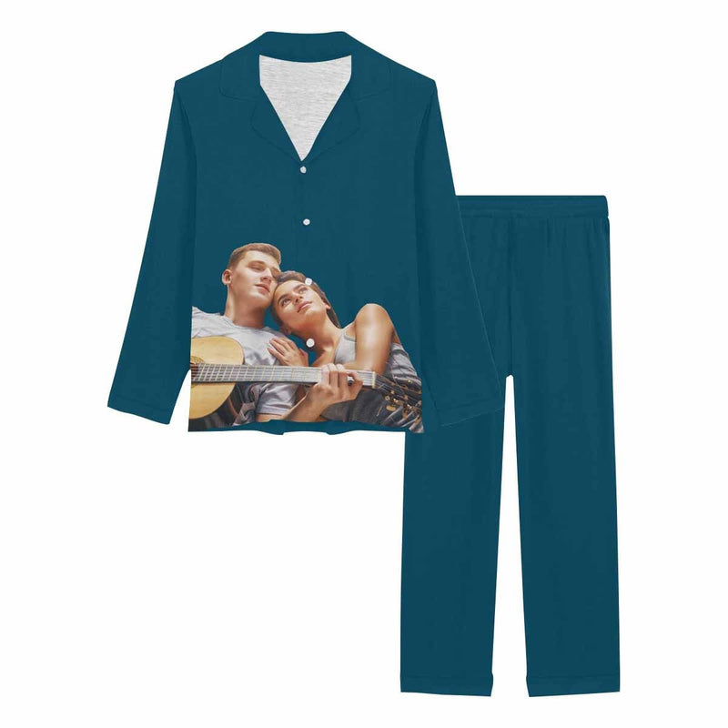 Custom Photo Pajamas Loving Couples Sleepwear Personalized Women's Slumber Party Long Pajama Set