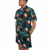Custom Photo Pajamas Palm Leaves Summer Loungewear Personalized Men's V-Neck Short Sleeve Pajama Set