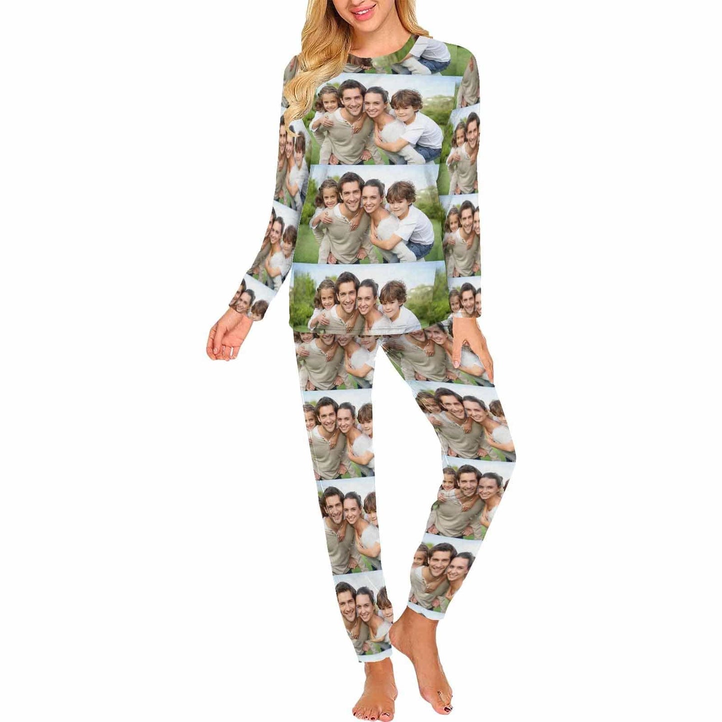 Custom Photo Paved Sleepwear Personalized Family Slumber Party Matching Long Sleeve Pajamas Set