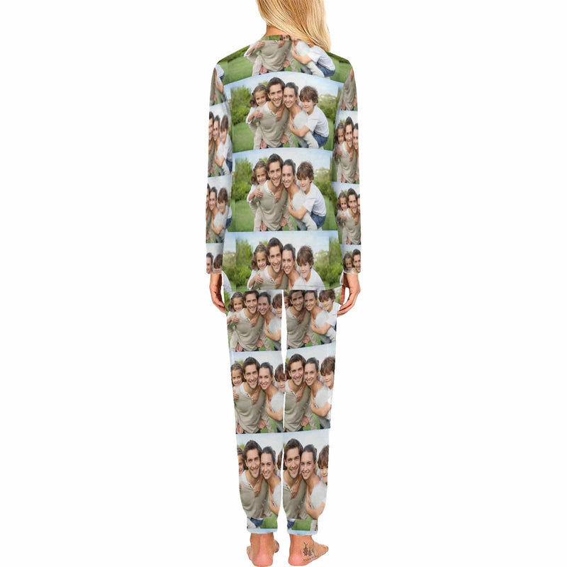 Custom Photo Paved Sleepwear Personalized Family Slumber Party Matching Long Sleeve Pajamas Set