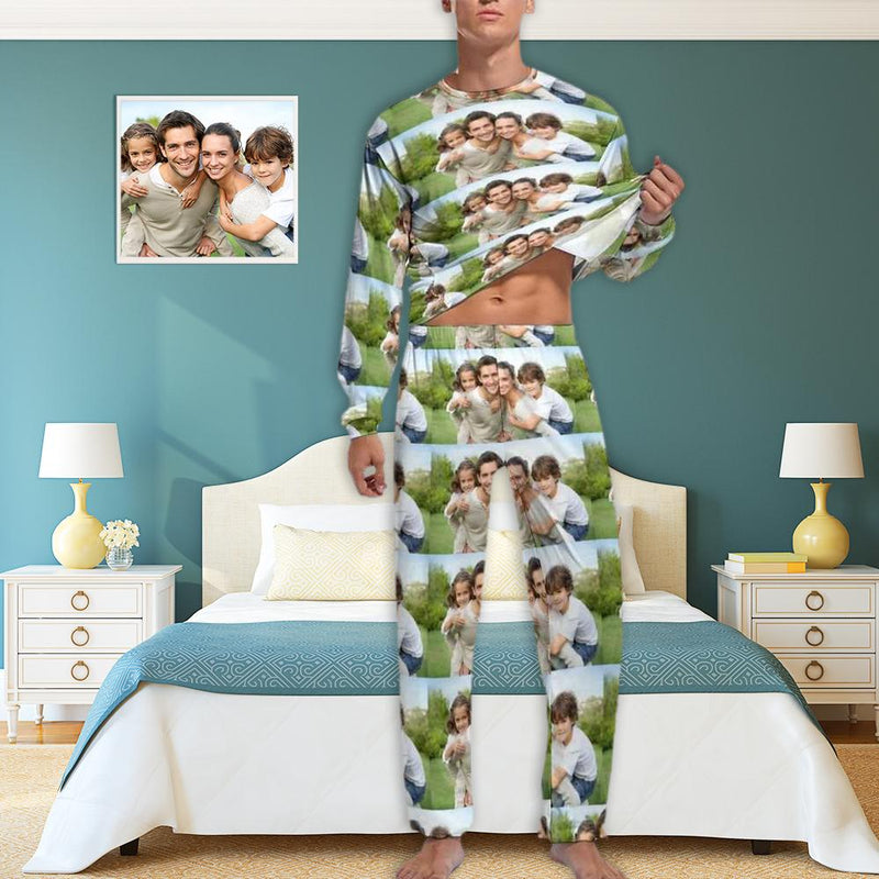 Custom Photo Paved Sleepwear Personalized Family Slumber Party Matching Long Sleeve Pajamas Set