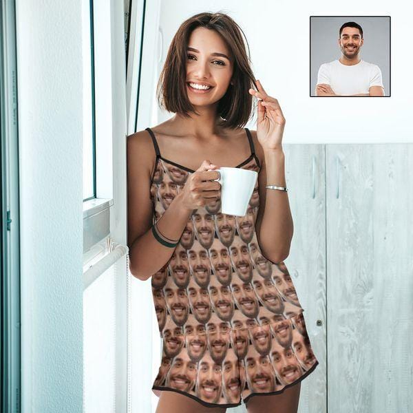 Custom Seamless Face Pajamas Personalized Women's Sexy Cami Pajama Set
