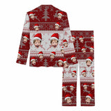 Custom Son Face Pajamas Red Christmas Hat Nightwear Personalized Women's Slumber Party Long Pajama Set