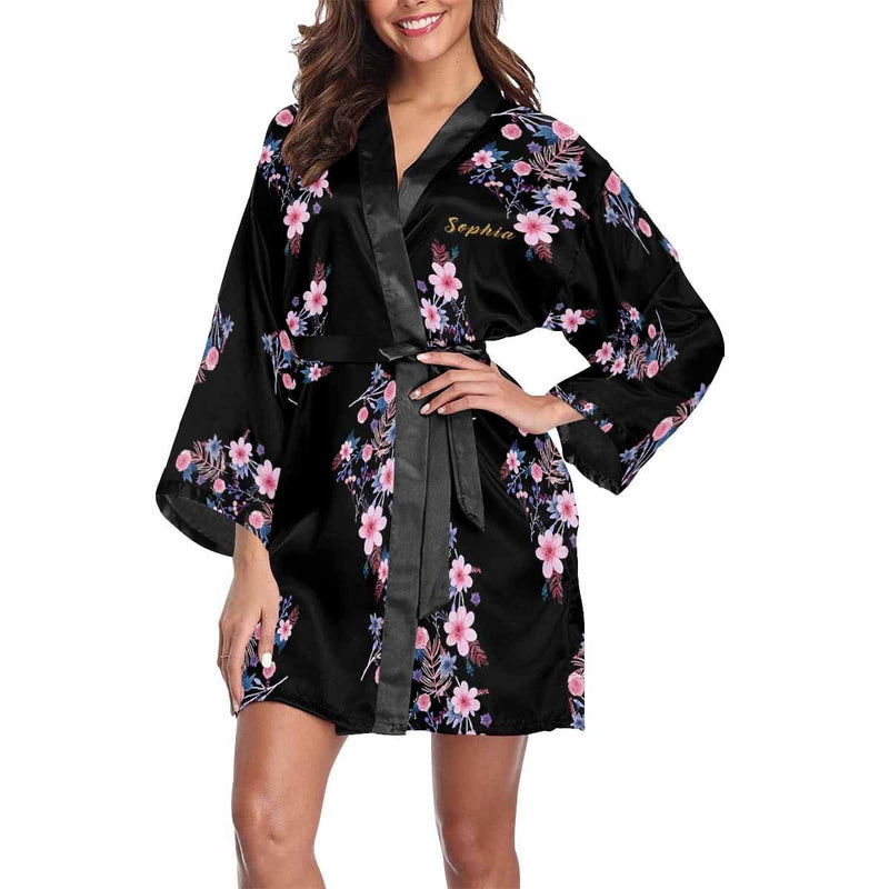 Custom Text Small Flowers Beauty Women's Summer Short Sleepwear Personalized Pajamas Kimono Robe