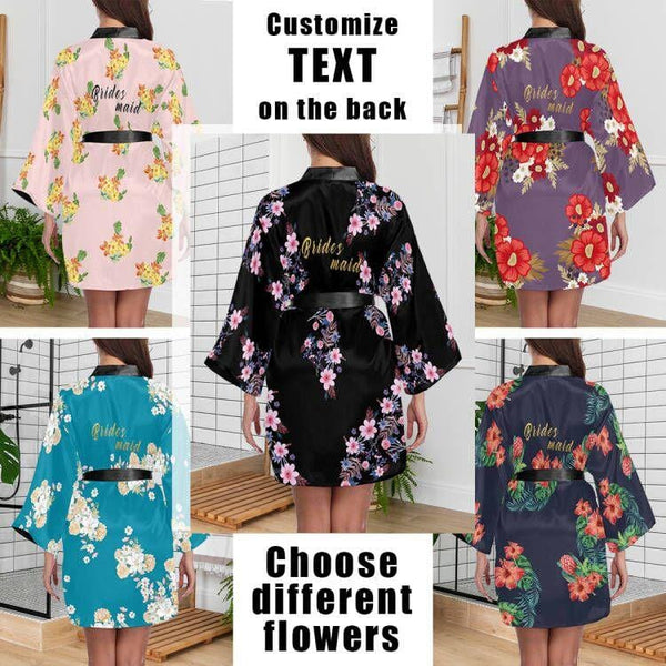 Custom Text Small Flowers Beauty Women's Summer Short Sleepwear Personalized Pajamas Kimono Robe