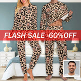 Custom Face Leopard Men's Pajamas Personalized Photo Sleepwear Sets Funny Nightwear for Him