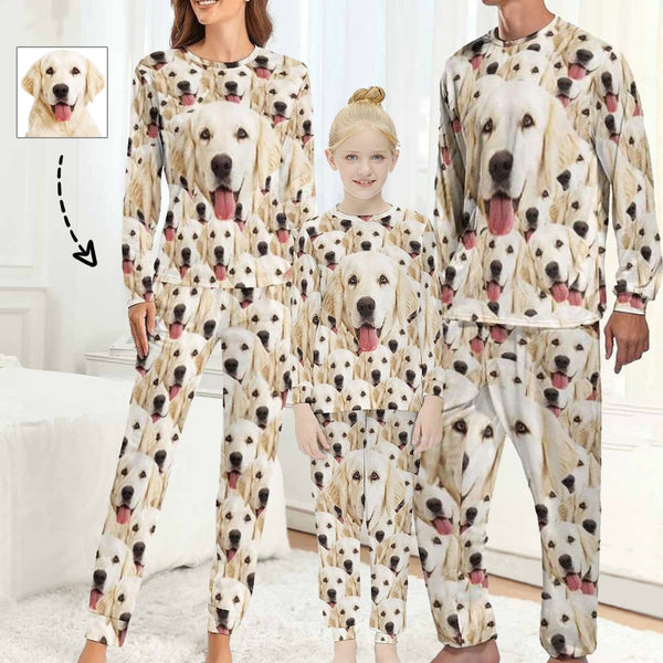Custom Pet's Face Seamless Family Matching Long Sleeve Pajama Set
