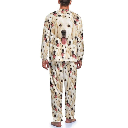 Dog Face Pajamas Custom Pet's Face Seamless Family Matching Long Sleeve Pajama Set Personalized Photo Loungewear