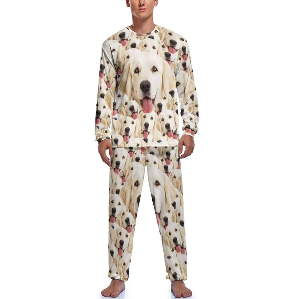 Dog Face Pajamas Custom Pet's Face Seamless Family Matching Long Sleeve Pajama Set Personalized Photo Loungewear