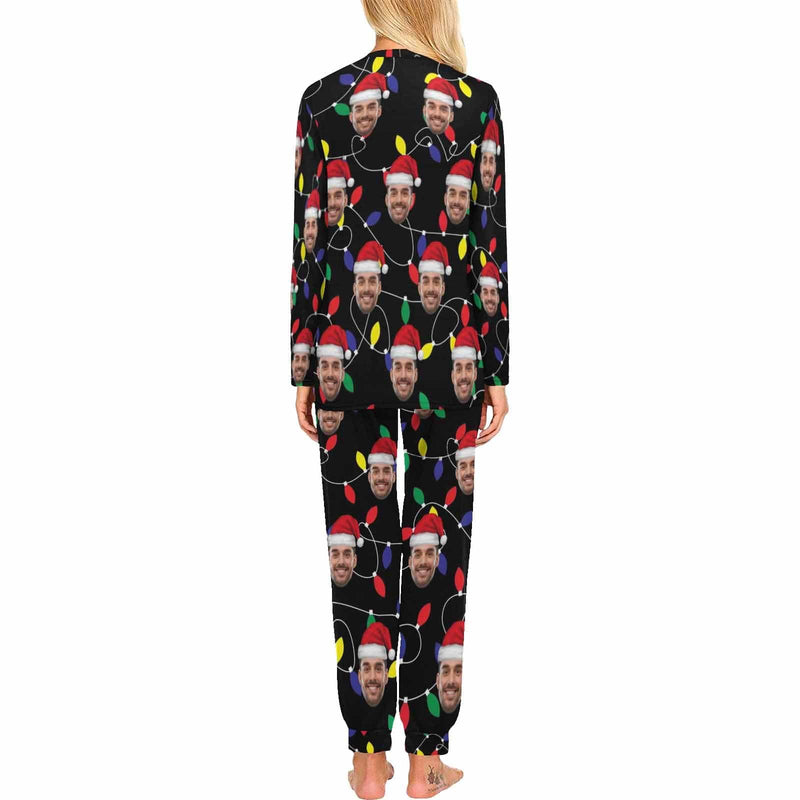 Personalized Family Matching Long Sleeve Pajamas Set Custom Face Colored Light Bulbs Nightwear Sleepwear