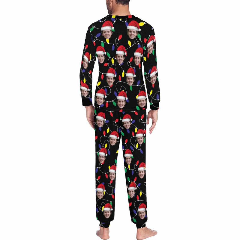 Personalized Family Matching Long Sleeve Pajamas Set Custom Face Colored Light Bulbs Nightwear Sleepwear