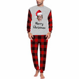 Personalized Family Matching Long Sleeve Pajamas Set Custom Face Merry Christmas Red&Grey Nightwear Sleepwear