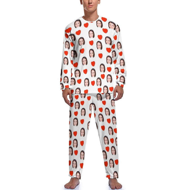 Family Matching Pajamas Custom Face Love Heart Sleepwear Personalized Family Matching Long Sleeve Pajama Set