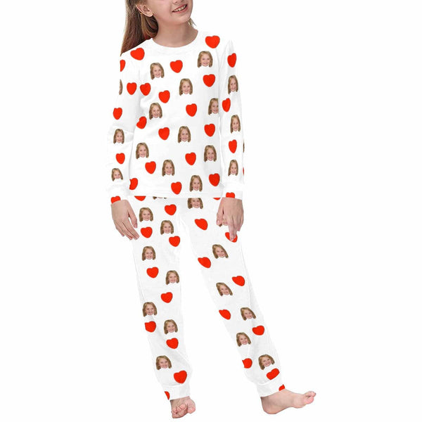 Family Matching Pajamas Custom Face Love Heart Sleepwear Personalized Family Matching Long Sleeve Pajama Set