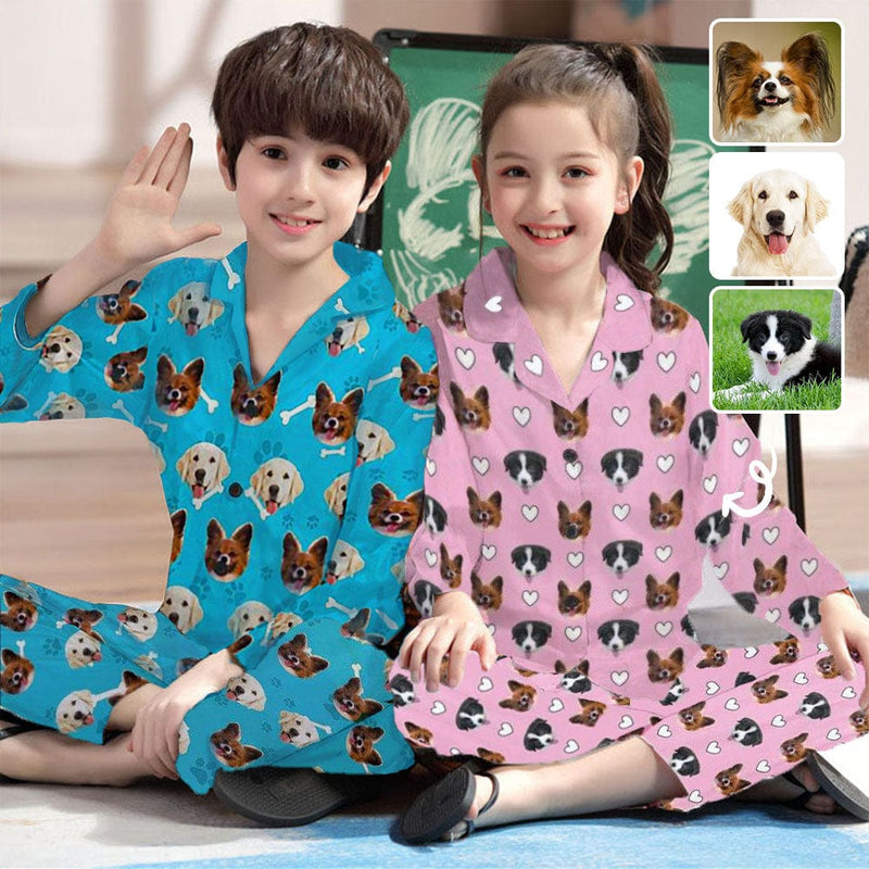 Custom Pet Dog Face Personalized Pajama Set For Boys&Girls 2-15Y