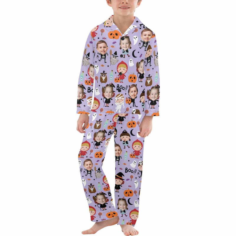 Kid's Pajamas Purple Custom Sleepwear with Face Little Monster Personalized Halloween Pajama Set For Boys&Girls 2-15Y