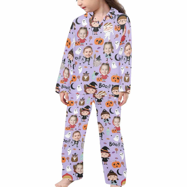 Kid's Pajamas Purple Custom Sleepwear with Face Little Monster Personalized Halloween Pajama Set For Boys&Girls 2-15Y