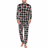 Personalized Christmas Pajamas Custom Face Black Grey Stripes Men's All Over Print Pajama Set