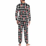 Personalized Christmas Pajamas Custom Face Black Grey Stripes Men's All Over Print Pajama Set