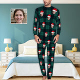Personalized Christmas Pajamas Custom Face Black Grey Stripes Men's All Over Print Pajama Set