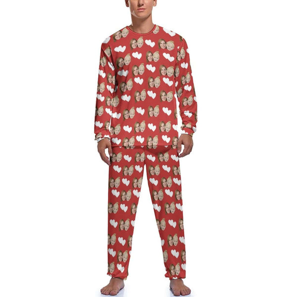 Personalized Love Heart Pajamas Loungewear Custom Face Family Matching Long Sleeve Pajama Set