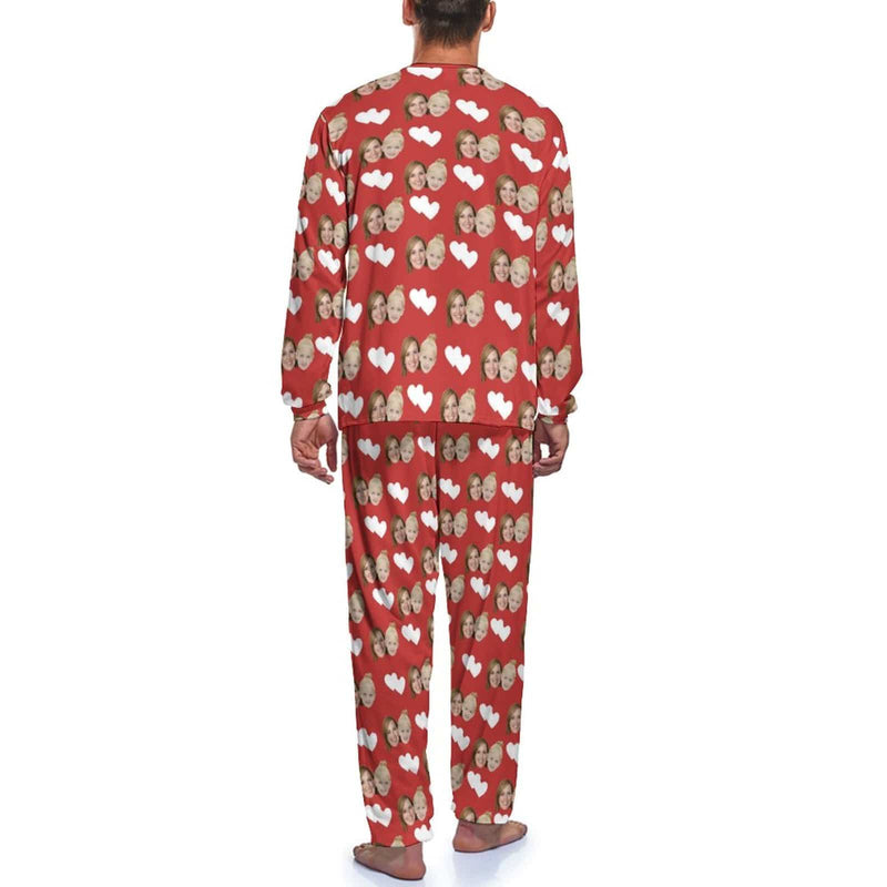 Personalized Love Heart Pajamas Family Matching Long Sleeve Pajama Set –  Custom Face Shirt