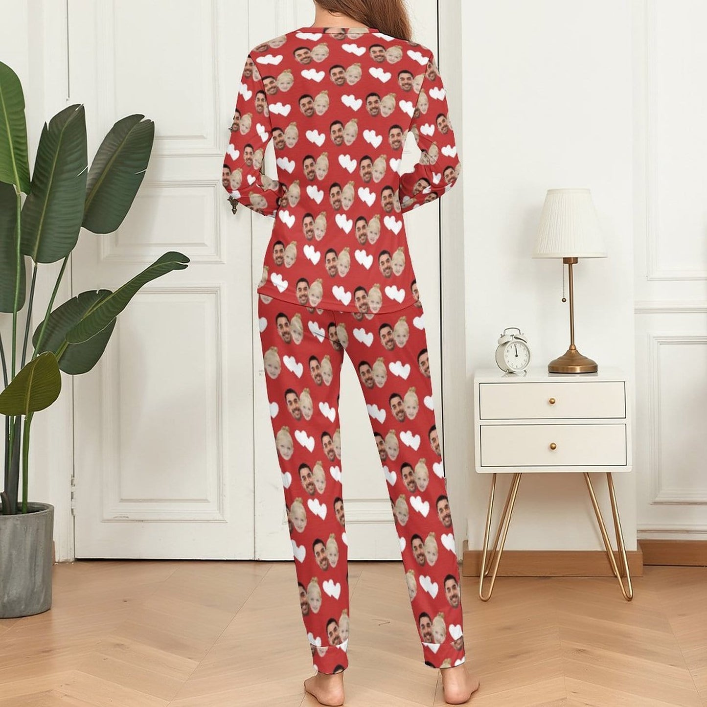 Personalized Love Heart Pajamas Loungewear Custom Face Family Matching Long Sleeve Pajama Set