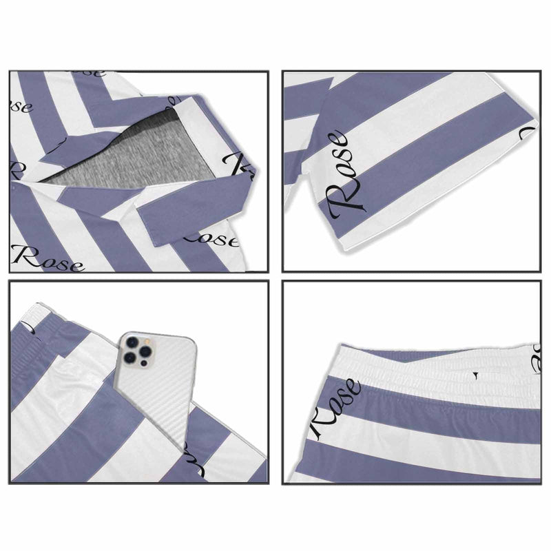 Personalized Name Pajamas for Men Summer Loungewear Custom Stripe Men's V-Neck Short Sleeve Pajama Set