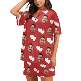 Personalized Pajamas with Photo Sleepwear Custom Face Double White Love Women's V-Neck Short Pajama Set