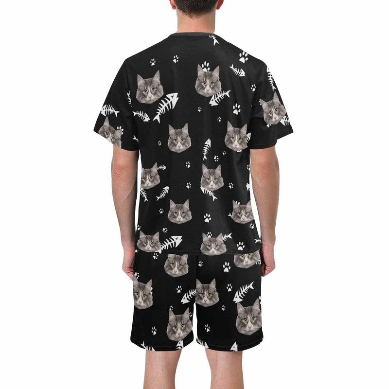 Personalized Pet Face Couple Pajamas Custom Cute Cat Couple Matching Crew Neck Short Pajama Set