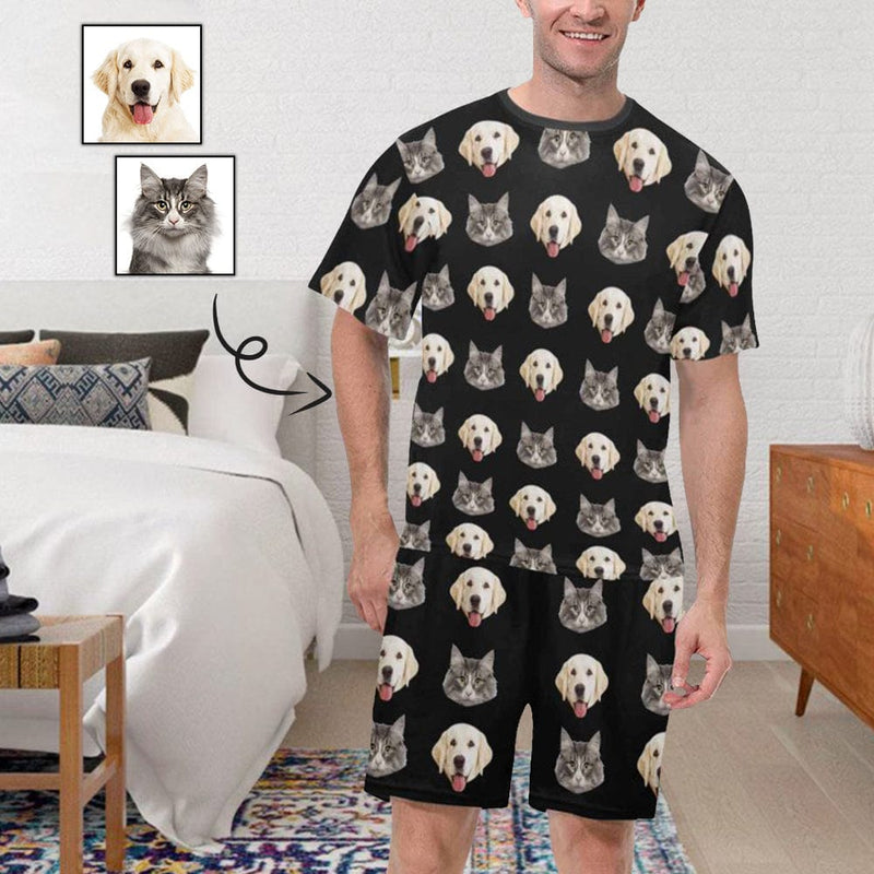 Personalized Pet Face Pajamas For Men Men's Short Sleeve Pajama Set