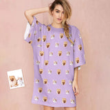 Custom Pet Face Women's Oversized Sleep Tee Nightdress Personalized Loose Nightshirt