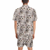 Personalized Pet Pajamas Summer Loungewear Custom Photo Cat Seamless Men's V-Neck Short Sleeve Pajama Set