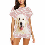 Personalized Pet Photo Pajamas Dots Pink Sleepwear Custom Women's Short Pajama Set with Pets Face