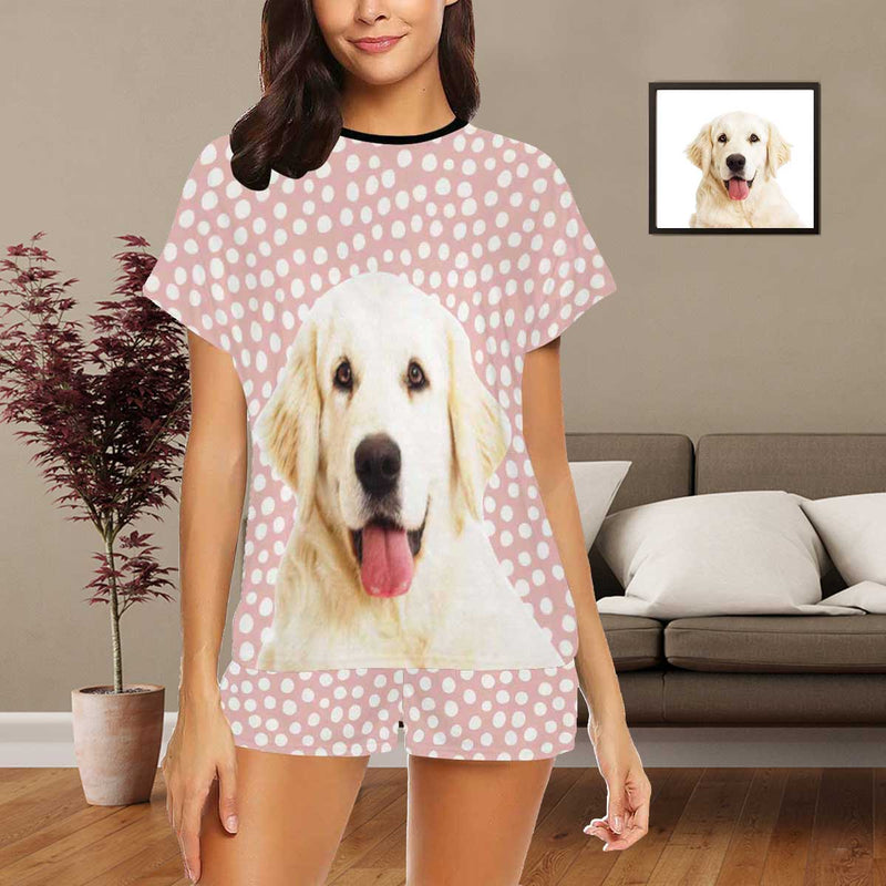 Pet Photo Pajamas Dots Pink Sleepwear Custom Pajama Set with Pets Face