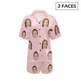 Personalized Photo Loungewear Custom Up to 4 Faces Women's V-Neck Short Pajama Set
