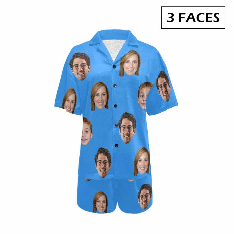 Personalized Photo Loungewear Custom Up to 4 Faces Women's V-Neck Short Pajama Set