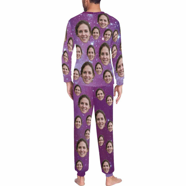 Purple Loungewear Custom Face Purple Starry Sky Sleepwear Personalized Men's All Over Print Pajama Set
