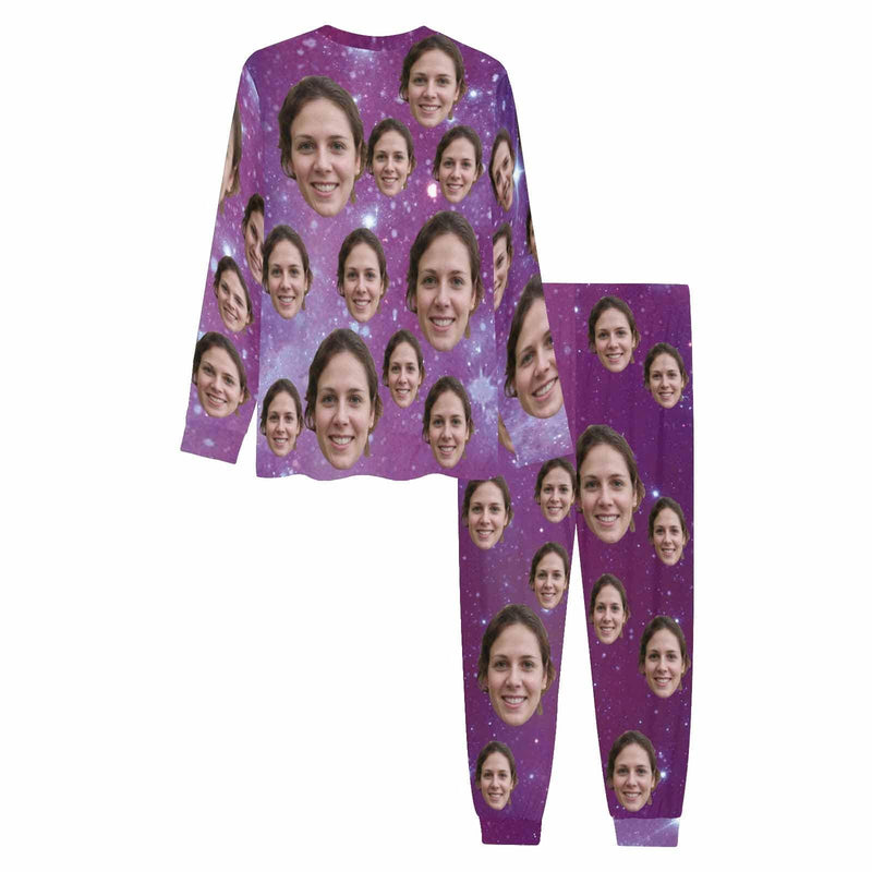 Purple Loungewear Custom Face Purple Starry Sky Sleepwear Personalized Men's All Over Print Pajama Set