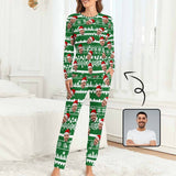 Special Christmas Sale Custom Boyfriend Face Christmas Pattern Sleepwear Personalized Women's Slumber Party Crewneck Long Pajamas Set