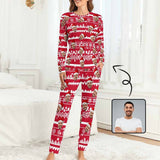 Custom Crewneck Long Pajamas Set With Face Christmas Pattern For Women