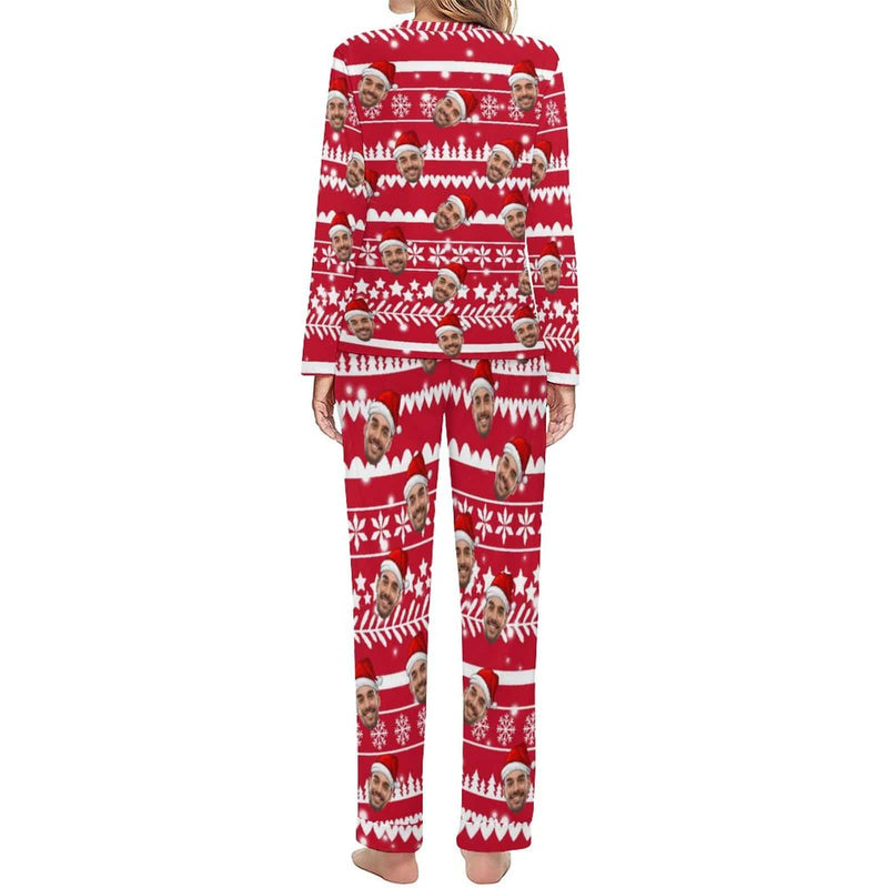 Special Christmas Sale Custom Boyfriend Face Christmas Pattern Sleepwear Personalized Women's Slumber Party Crewneck Long Pajamas Set