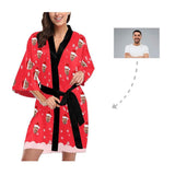 Special Christmas Sale Custom Boyfriend Face Christmas Red Women's Short Pajamas Funny Personalized Photo Pajamas Kimono Robe